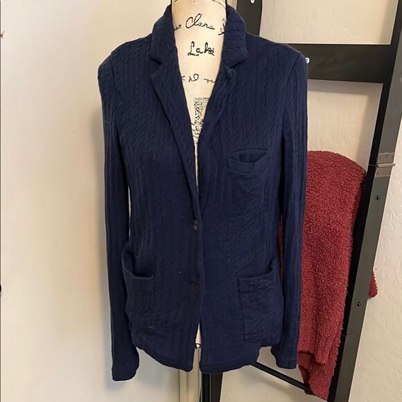 Joie Blue Alyshia Pockets Cardigan Blazer Modern Boho Office Preppy Academia - Picture 2 of 10